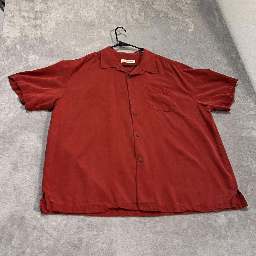 Tommy Bahama Shirt Mens 2XL Red Silk Camp Short Sleeve Button Front Tropical